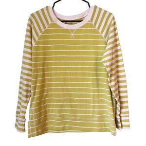 Eddie Bauer Legendwash Green & White Striped Pullover Long Sleeve Crew Shirt L